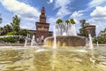 Milan, Italy - July 13, 2021: Sforzesco Castle medieval fortress in the center of Milan, Italy