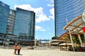 Fountain and skyscrapers of the beautiful Gae Aulenti square with new Unicredit towers.