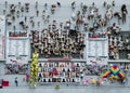 Milan/Italy-July 10, 2019: `The Wall of Dolls`, a public art installation to highlight violence against women, became a monument