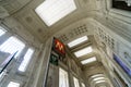 MILAN, ITALY - Jun 02, 2017: Wide shot of the ceiling of Milan Train station with subway sign in foreground, Paris, France