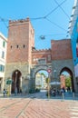 The ancient Porta Ticinese city gate. Medieval Gate of Milan.