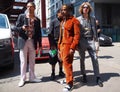 MILAN, ITALY -JUNE 16, 2018: Fashionable men posing in the street before MARNI fashion show, during Milan Fa Royalty Free Stock Photo