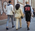 MILAN, ITALY -JUNE 18, 2018: Fashionable people walking in the street Royalty Free Stock Photo