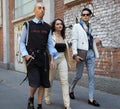 MILAN, ITALY -JUNE 18, 2018: Fashionable people walking in the street before FENDI fashion show Royalty Free Stock Photo