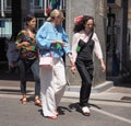 MILAN, ITALY -JUNE 16, 2018: Fashionable women walking in the street before MARNI fashion show, during Milan Fa Royalty Free Stock Photo