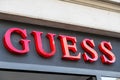 Logo of the Guess store on the street of Milan in Italy. Royalty Free Stock Photo