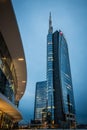 MILAN, ITALY, JUNE 18 2014: new Unicredit Bank skyscraper, night scene