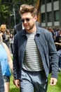 Singer Niall Horan before Emporio Armani fashion show, Milan Fashion Week street style