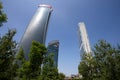 Tre Torri` complex buildings in City Life District, Hadid Tower, Isozaki Tower and Libesking Tower in Milan, Italy