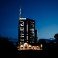 Milan, Italy june 30 2014: Unicredit Bank skyscraper , night scene