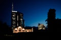 Milan, Italy june 30 2014: Unicredit Bank skyscraper , night scene