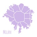 Milan, Italy map silhouette administrative division, vector isolated on white background. boundary with streets. High Royalty Free Stock Photo