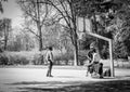 Milan, Italy - March 23, 2016: Black men players on the basketb