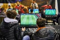 Milan, Italy - March 8 2019 Cartoomics Comic Con Visitors play FIFA 19 EA Sports game