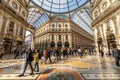 Milan, Italy - March 28, 2019: Interior architecture of the Galleria Vittorio Emanuele II and the wide view of the glass roof