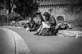 Milan, Italy - March 23, 2016: Young students sitting on the it