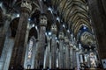 Interior of old large Milan Cathedral or Duomo di Milano. It is great Catholic church, top landmark of Milan