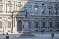 People are wolking in the morning at square of San Fedele