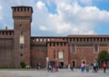 Milan, Italy - 09 May 2018: Sforza Castle. The castle was built in the 15th century by Francesco Sforza, Duke of Milan