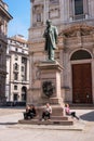 Milan, Italy - May 25, 2016: Statue of Alessandro Manzoni -1785 -1873- Italian poet and novelist in Milan.