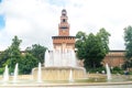 Water fountain of di Piazza Castello with long exposure. Royalty Free Stock Photo