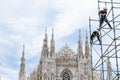 Milan. Workers Assemble a Steel Structure in Front of Milan Cathedral. Italy