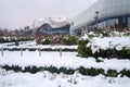 Milan, Italy: the modern Citylife park with snow