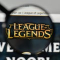 Milan, Italy - November 1, 2017: League of Legends logo on the w Royalty Free Stock Photo