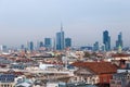 MILAN, ITALY - NOVEMBER 9, 2016: Panoramic view of Milan business district from the observation deck Duomo di Milano.