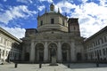 Milan, Italy, October 2021: Bronze statue of Constantine the Great standing in front of Basilica of San Lorenzo.