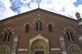 Milan, Italy, October 2021: Facade of Basilica of Sant\'Eustorgio. Royalty Free Stock Photo