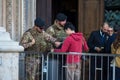 MILAN, ITALY - OCTOBER 9, 2017: Inspection of personal belongings, the military guarded public facility