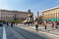 Statue of Victor Emmanuel II on horseback on square Piazza del Duomo in Milan. Italy Royalty Free Stock Photo