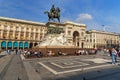 Statue of Victor Emmanuel II on horseback on square Piazza del Duomo in Milan. Italy Royalty Free Stock Photo