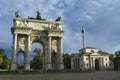 Milan, Italy, October 2021: Triumphal arch Arco della Pace (Arch of Peace) in Porta Sempione (Simplon Gate)