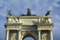 Milan, Italy, October 2021: Triumphal arch Arco della Pace (Arch of Peace) in Porta Sempione (Simplon Gate)
