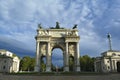 Milan, Italy, October 2021: Triumphal arch Arco della Pace (Arch of Peace) in Porta Sempione (Simplon Gate)