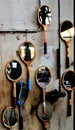 Milan, Italy, 2017.03.24 old tennis rackets transformed into mirrors at a vintage market