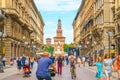 Milan, Italy - 14.08.2018: People walking on Via Dante street in Royalty Free Stock Photo