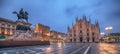 Milan, Italy: Piazza del Duomo, Cathedral Square in the sunrise Royalty Free Stock Photo