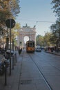 Milan, Italy- Sep 28, 2018: Corso Sempione Street and tram