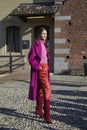 Anna Cleveland before Alberta Ferretti fashion show, Milan Fashion Week street style