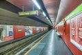 MILAN, ITALY - SEPTEMBER 2015: Interior of city subway with advertisings