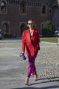 Nataly Osmann before Alberta Ferretti fashion show, Milan Fashion Week street style Royalty Free Stock Photo