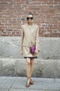 Nataly Osmann before Max Mara fashion show, Milan Fashion Week street style Royalty Free Stock Photo