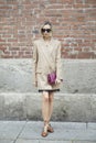 Nataly Osmann before Max Mara fashion show, Milan Fashion Week street style Royalty Free Stock Photo