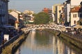 Naviglio Grande, water channel in the city center, popular meeting place, Milan, Italy