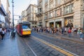 MILAN, ITALY - September 06, 2016: People are waiting tram on the station for public transport on the Torino street Via Torino i