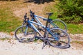 MILAN, ITALY - September 07, 2016:Police bicycle are parked near the park in Milan