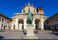 MILAN, ITALY - September 12, 2016: View on The Basilica of San Lorenzo Maggiore the statue of Emperor Constantine.